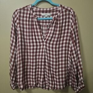 Loft Petite Plaid Pesant Blouse Women's Size Petite Small Top